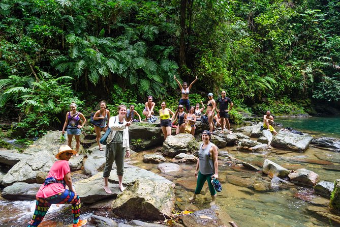 Trinidad Rainforest Hike to Waterfall - Swimming beneath the 65-foot falls